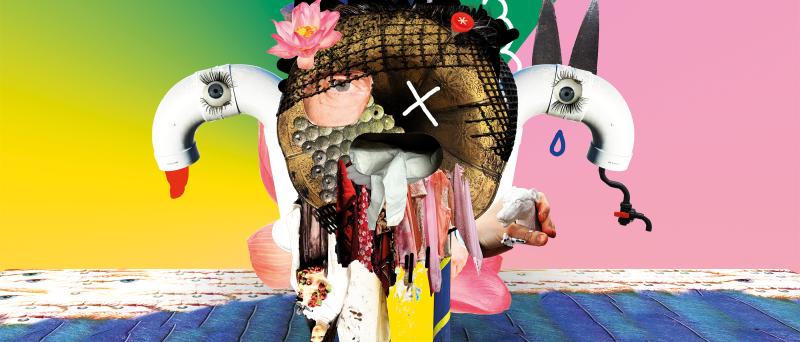 Eine bunte Collage, zusammengesetzt aus Foto-Details aus allen Bereichen des Schauspielhauses. Die Collage bildet verschiedene Gesichter und Körper.