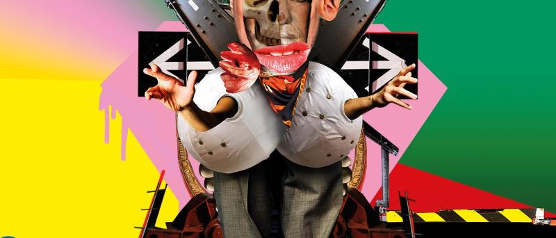 Eine bunte Collage, zusammengesetzt aus Foto-Details aus allen Bereichen des Schauspielhauses. Die Collage bildet verschiedene Gesichter und Körper.