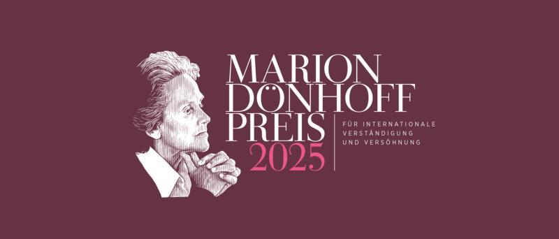 Das Logo des Marion-Dönhoff-Preises auf lilafarbenem Grund.