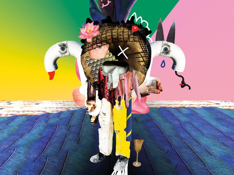 Eine bunte Collage, zusammengesetzt aus Foto-Details aus allen Bereichen des Schauspielhauses. Die Collage bildet verschiedene Gesichter und Körper.
