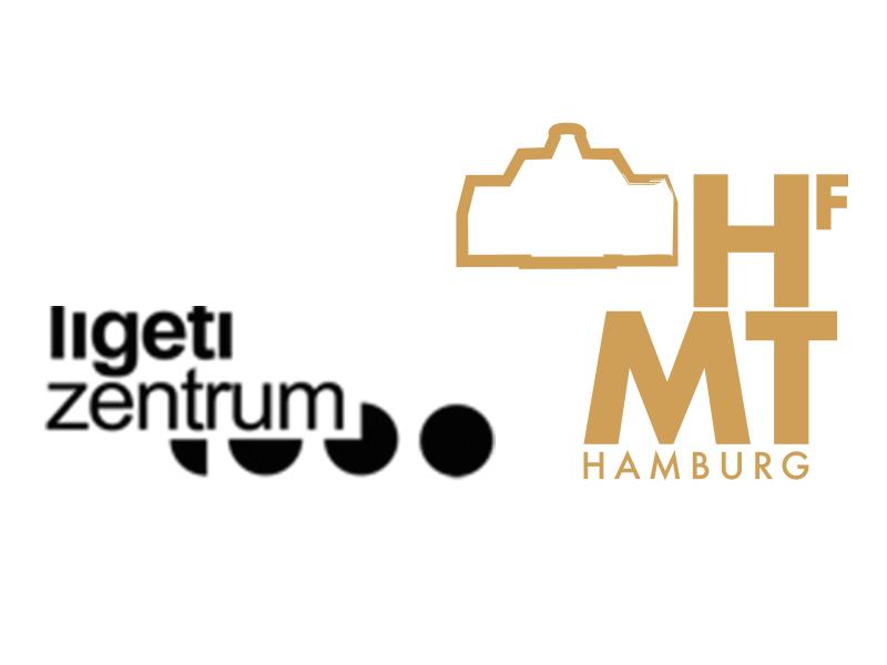 Das Logo des ligeti zentrums und der Hochschule für Musik und Theater Hamburg auf weißem Grund.