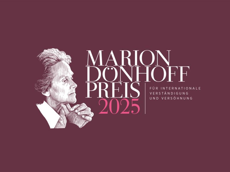 Das Logo des Marion-Dönhoff-Preises auf lilafarbenem Grund.