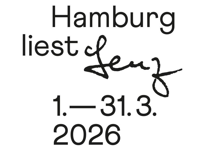 Der Schriftzug "Hamburg liest Lenz - 1.-31.3.2026" in schwarz auf weißem Grund.