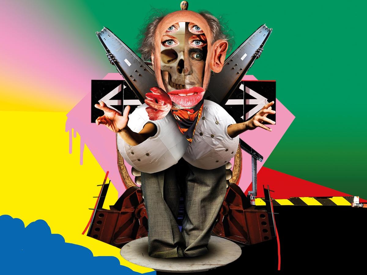 Eine bunte Collage, zusammengesetzt aus Foto-Details aus allen Bereichen des Schauspielhauses. Die Collage bildet verschiedene Gesichter und Körper.